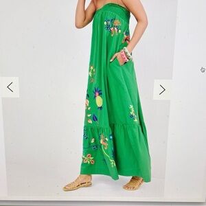 Worn once Anthropologie Rare Emerald Green Caribbean Strapless Dress size M.